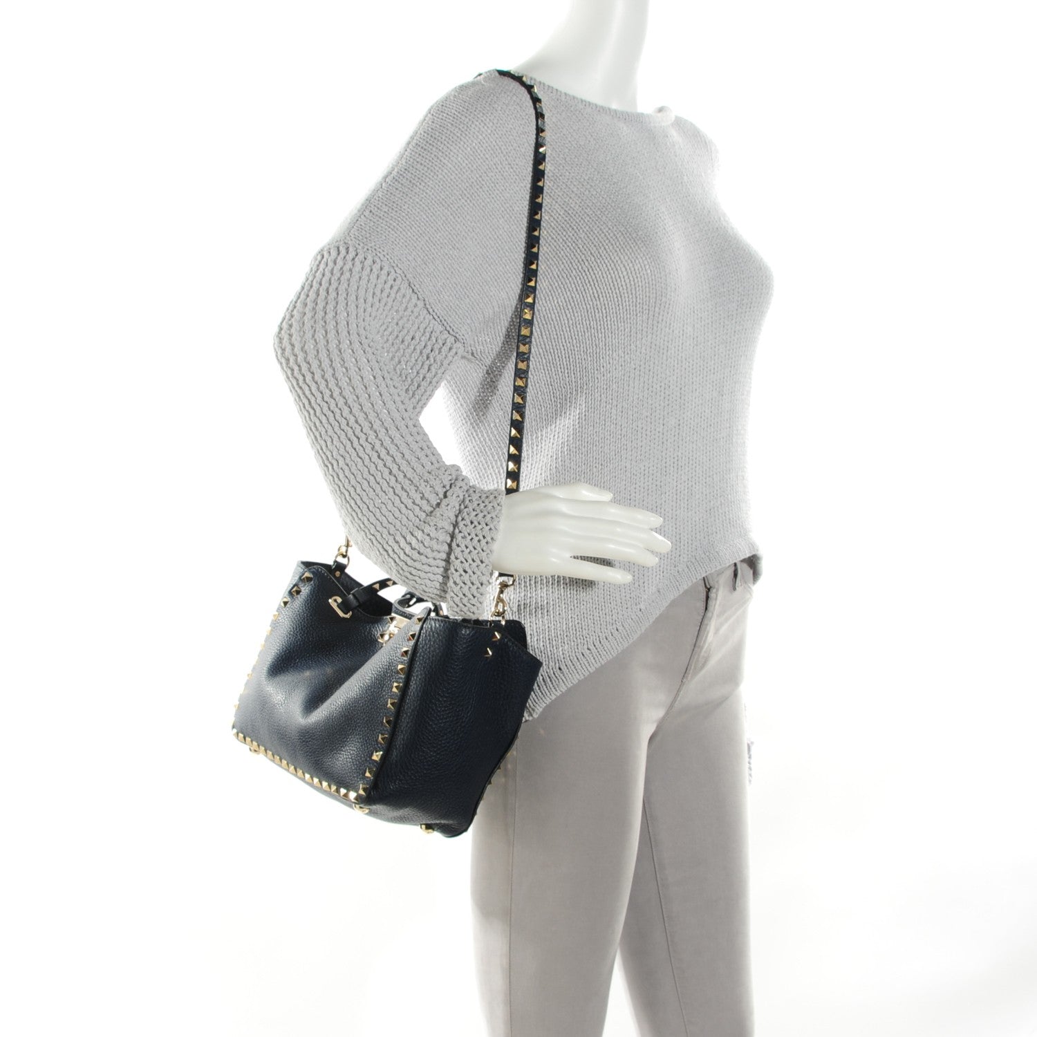 Valentino Garavani Grained Calfskin Small Rockstud Tote Marine 2 of 7