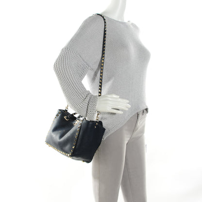 Valentino Garavani Grained Calfskin Small Rockstud Tote Marine 2 of 7