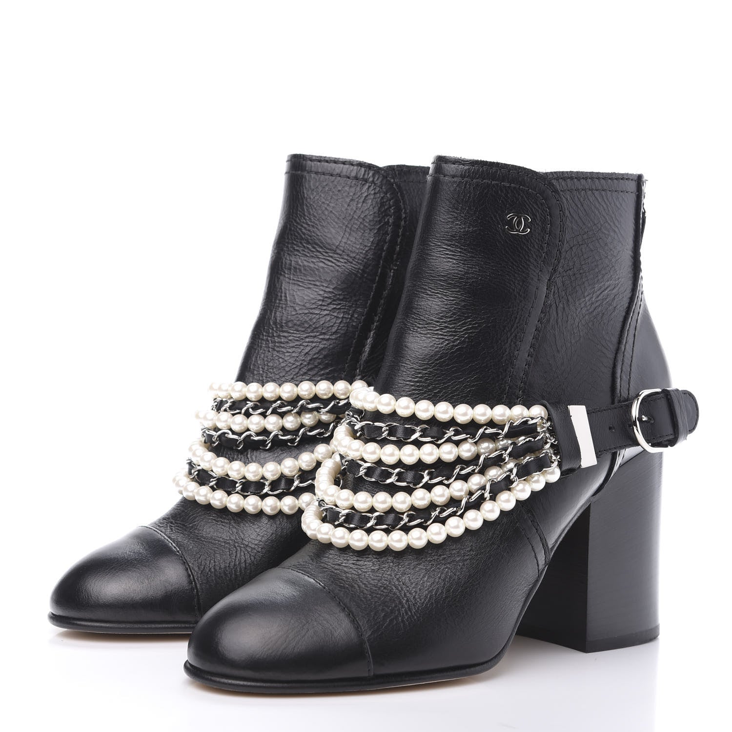 Chanel Calfskin Pearl Cap Toe Short Boots 40 Black 3 of 9