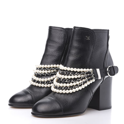 Chanel Calfskin Pearl Cap Toe Short Boots 40 Black 3 of 9
