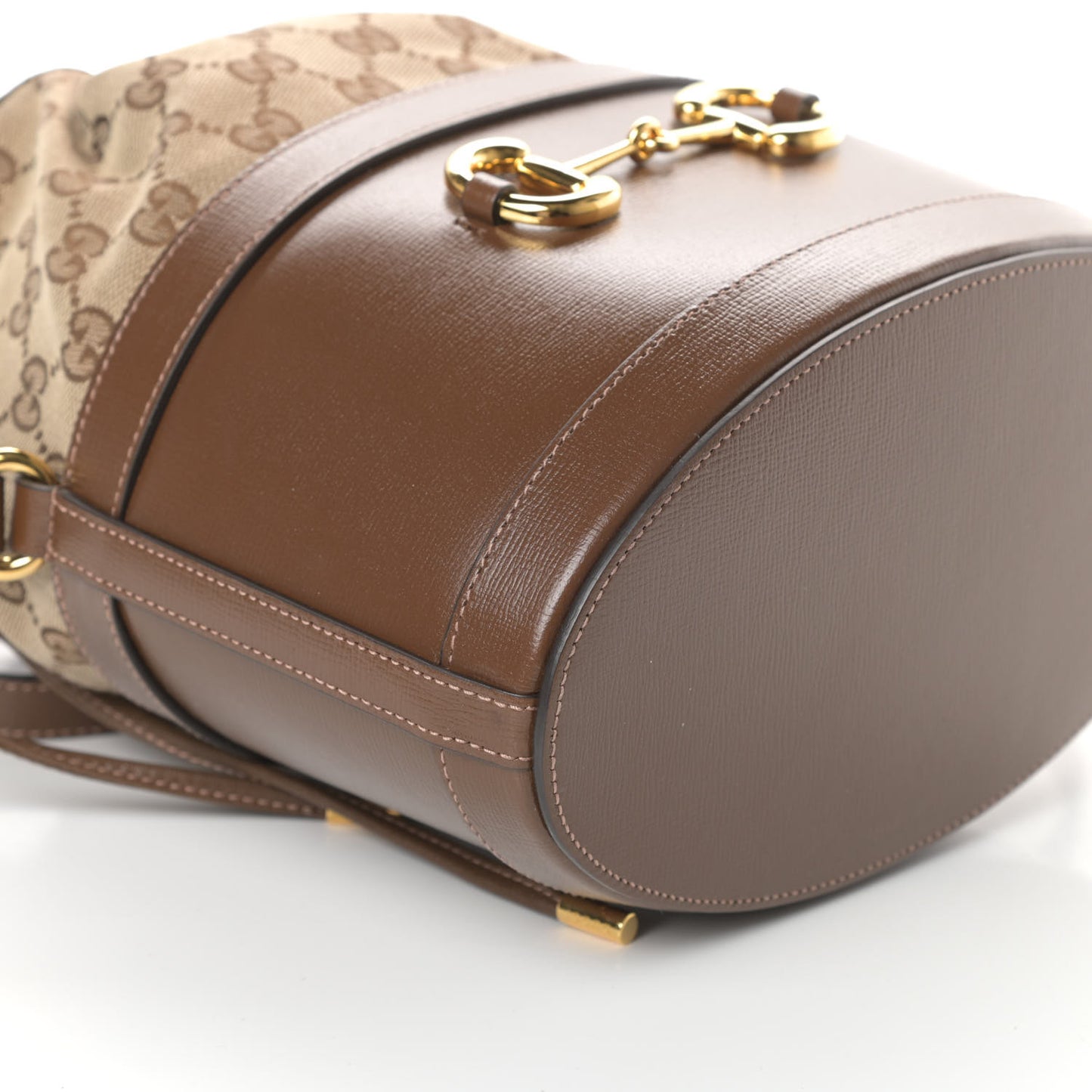 Monogram Textured Calfskin Horsebit 1955 Drawstring Bucket Bag Beige Brown Sugar