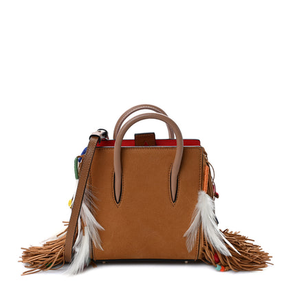 Christian Louboutin Calfskin Nubuck Feather Fringe Beaded Loubibird Nano Paloma Brown 1 of 8