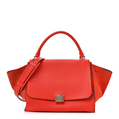 Celine Drummed Calfskin Suede Medium Trapeze Vermillion 1 of 17