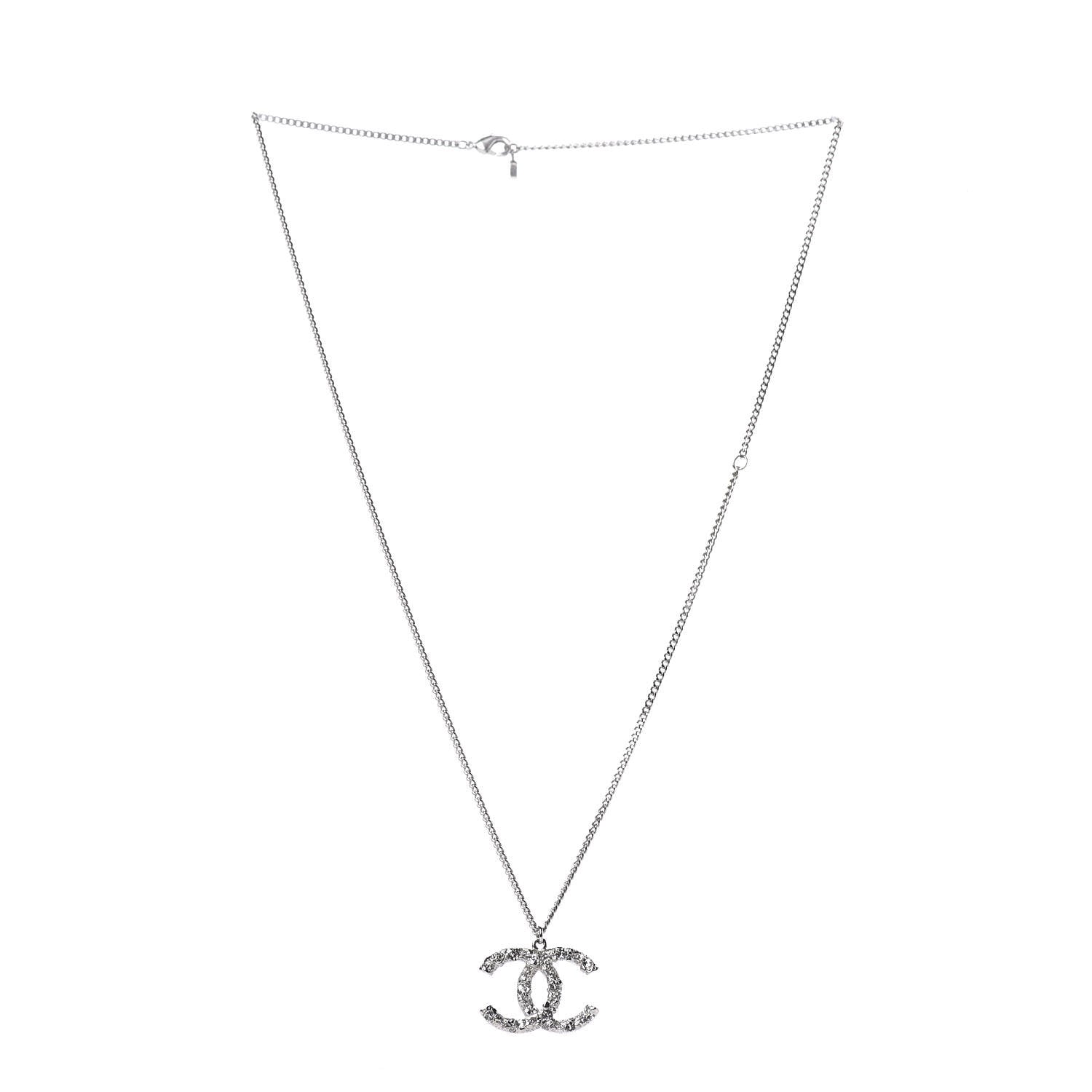 Chanel Crystal Large CC Necklace Silver 3 of 5