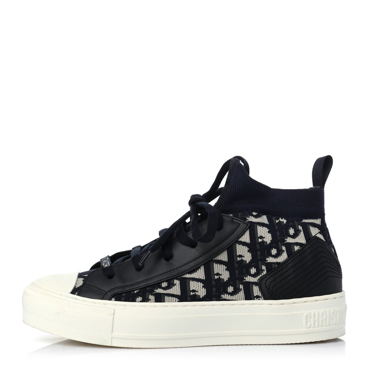 Technical Knit Calfskin Oblique Womens Walk'n Dior Mid Top Sneakers 36 Deep Blue