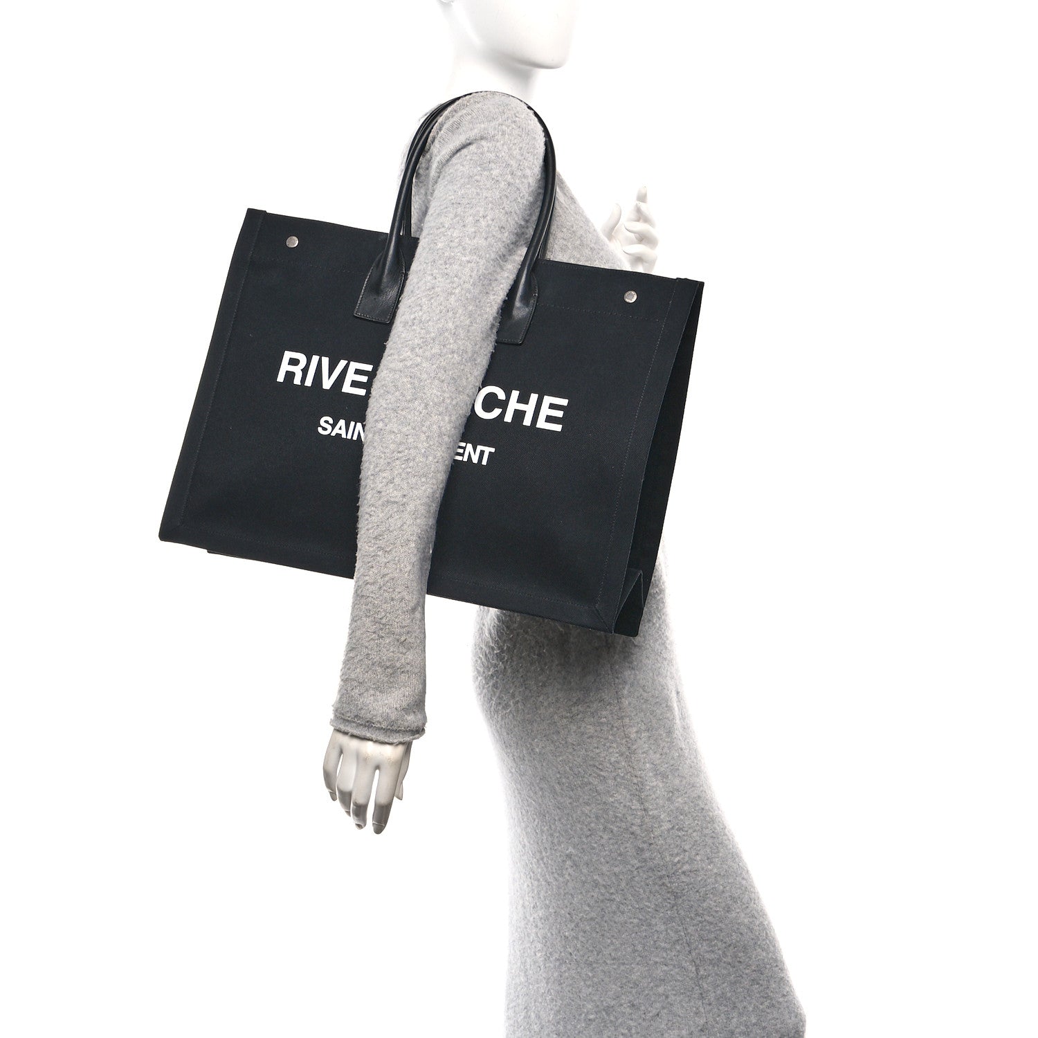 Saint Laurent Linen Calfskin Rive Gauche Tote Black 2 of 9