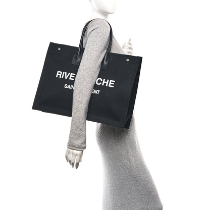 Saint Laurent Linen Calfskin Rive Gauche Tote Black 2 of 9