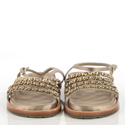 Chanel Satin Chain Flat Sandals 37 Beige 2 of 7
