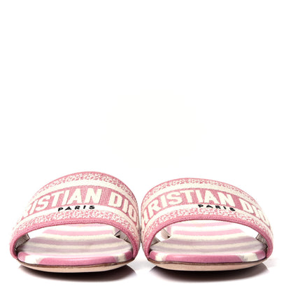 Christian Dior Cotton D-Stripes Embroidered Dway Mules Slide Sandals 37 Deep Nude 2 of 10