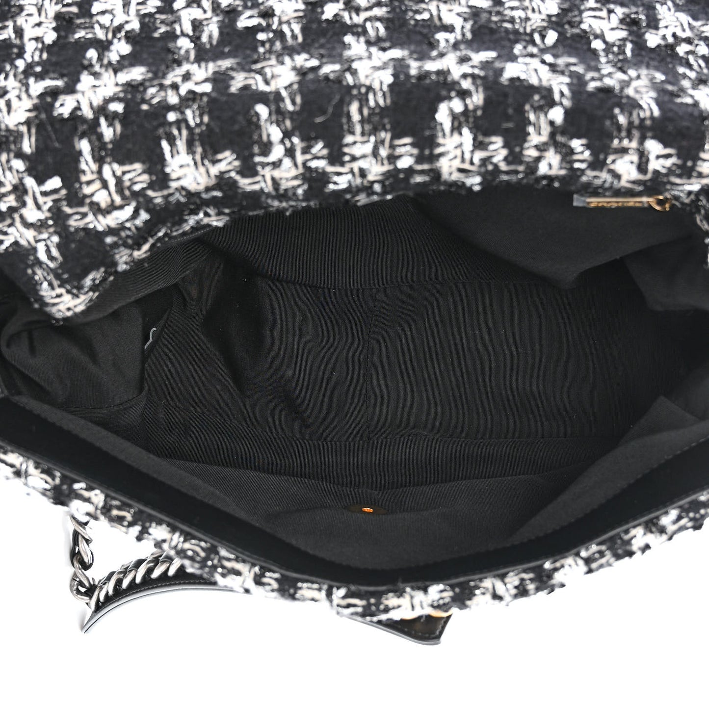 Tweed Quilted Maxi Chanel 19 Flap Black Silver Ecru