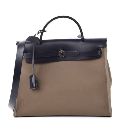Hermes Vache Hunter Toile Herbag Zip 31 PM Etoupe Bleu Indigo 1 of 10