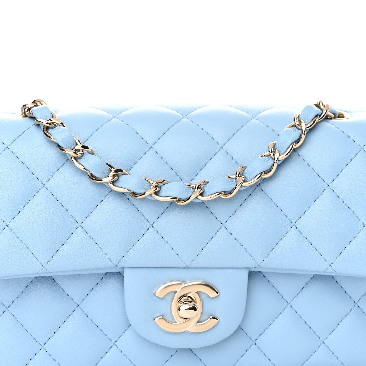 Lambskin Quilted Mini Rectangular Flap Light Blue