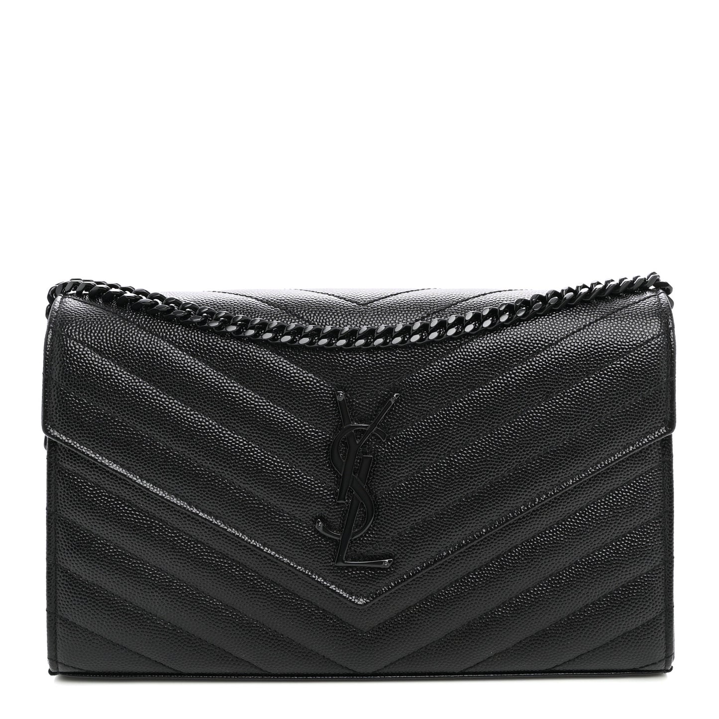 Grain De Poudre Matelasse Chevron Monogram Monochrome Chain Wallet Black