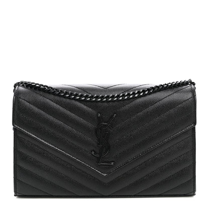 Saint Laurent Grain De Poudre Matelasse Chevron Monogram Monochrome Chain Wallet Black 1 of 10