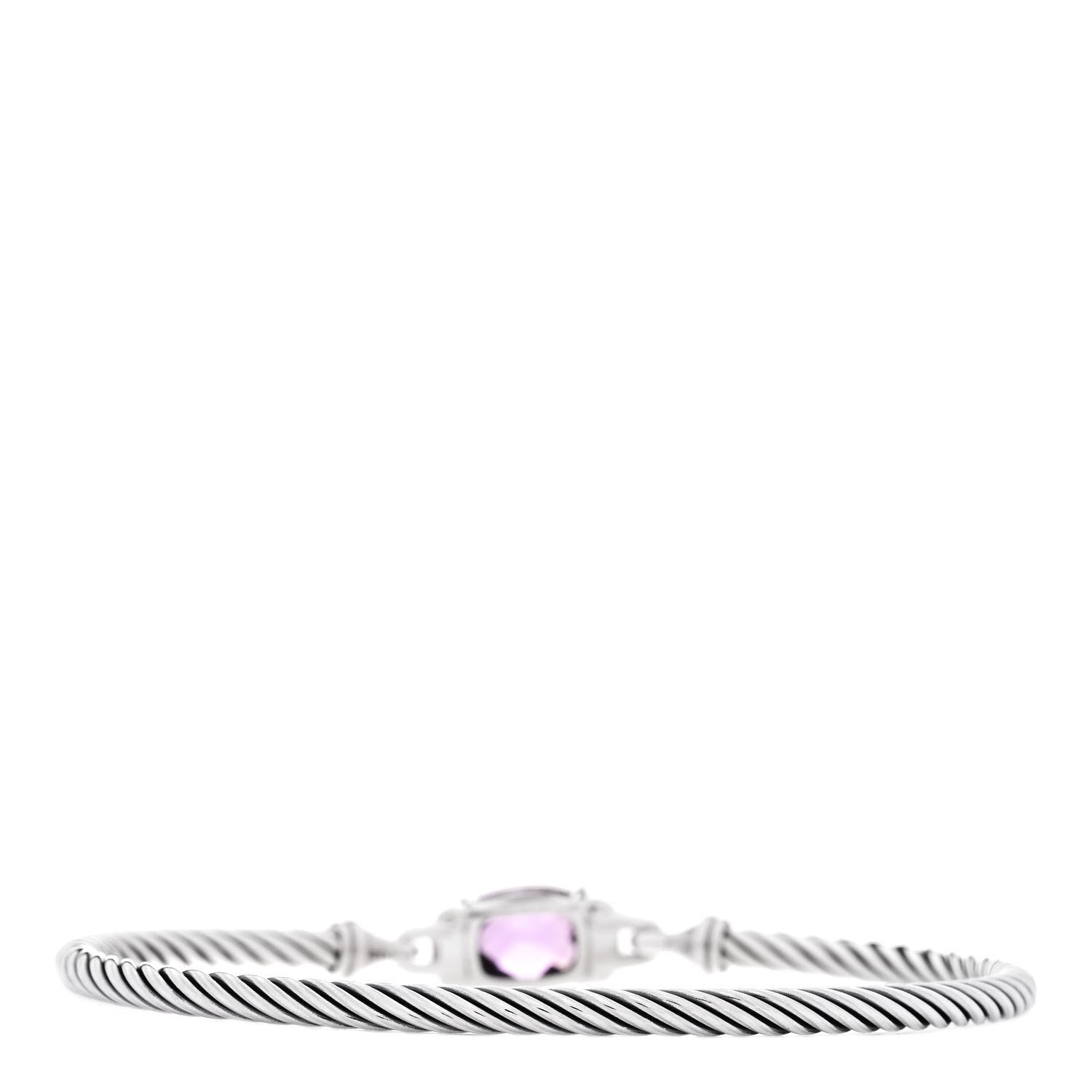 David Yurman Sterling Silver Diamond Amethyst 3mm Petite Wheaton Bracelet 2 of 4