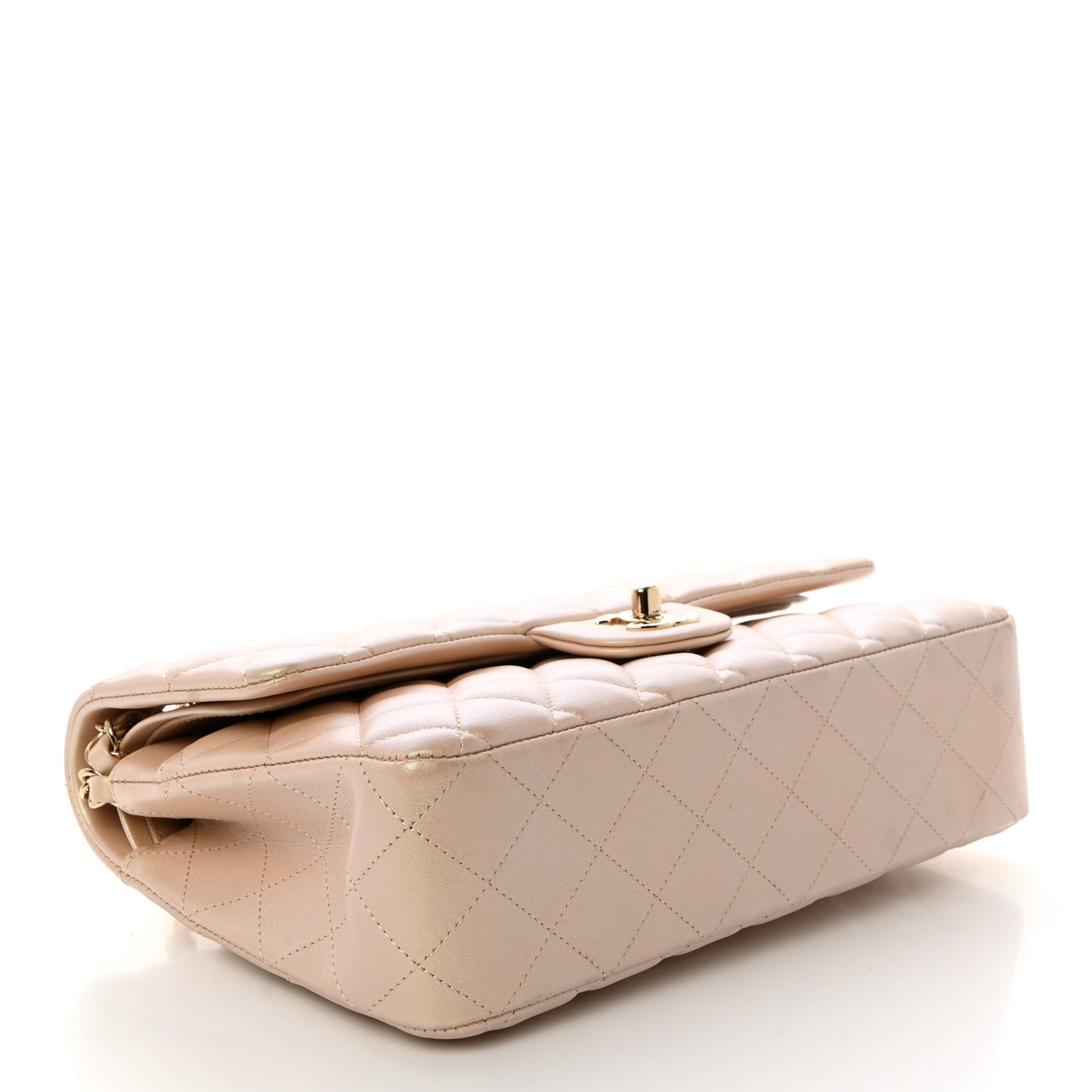 Iridescent Lambskin Quilted Medium Double Flap Beige