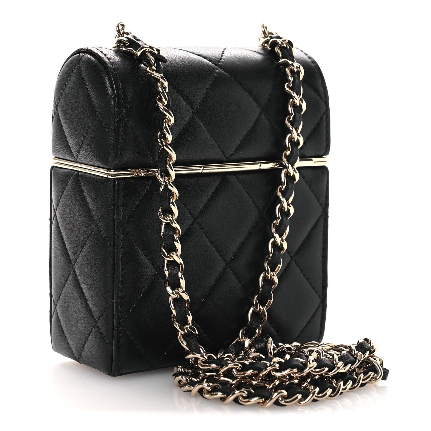 Lambskin Quilted Small Box With Chain Black