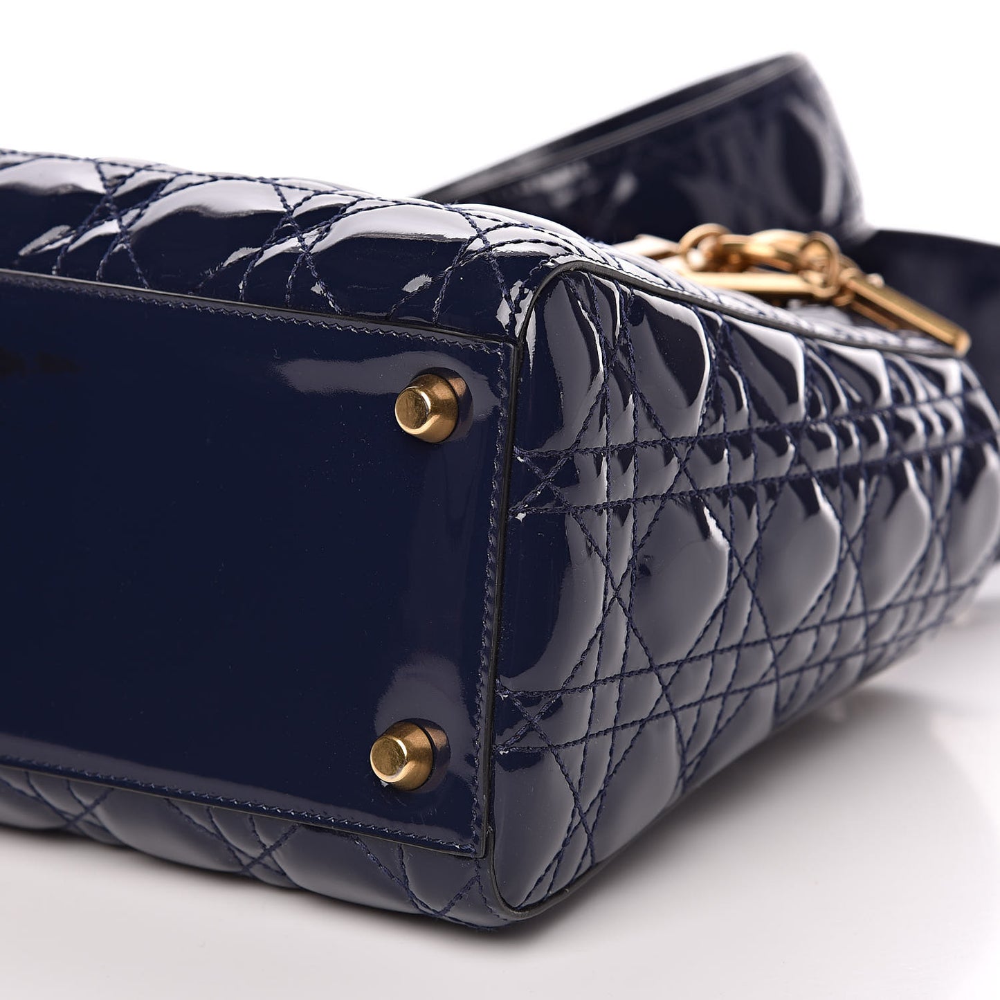 Patent Cannage Medium Lady Dior Navy Blue