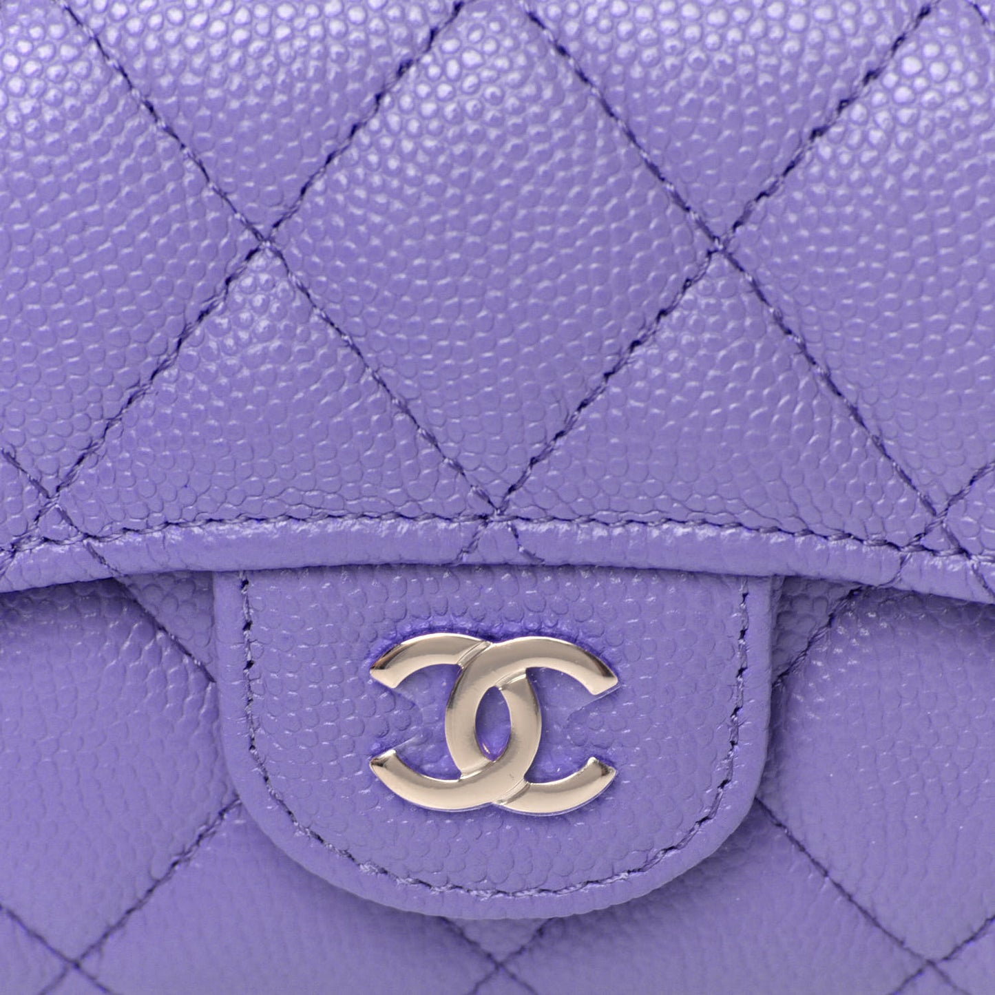 Caviar Quilted Flap Card Holder Wallet Purple