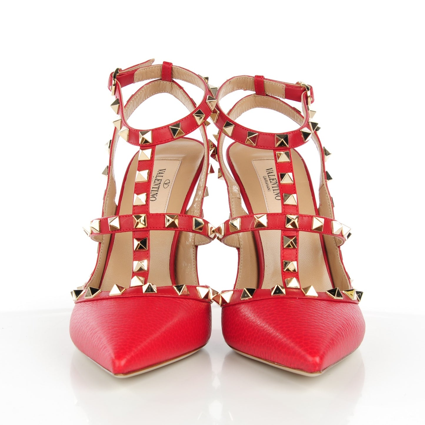Pebbled Calfskin Rockstud Ankle Strap 100mm Pumps 38.5 Rosso Valentino