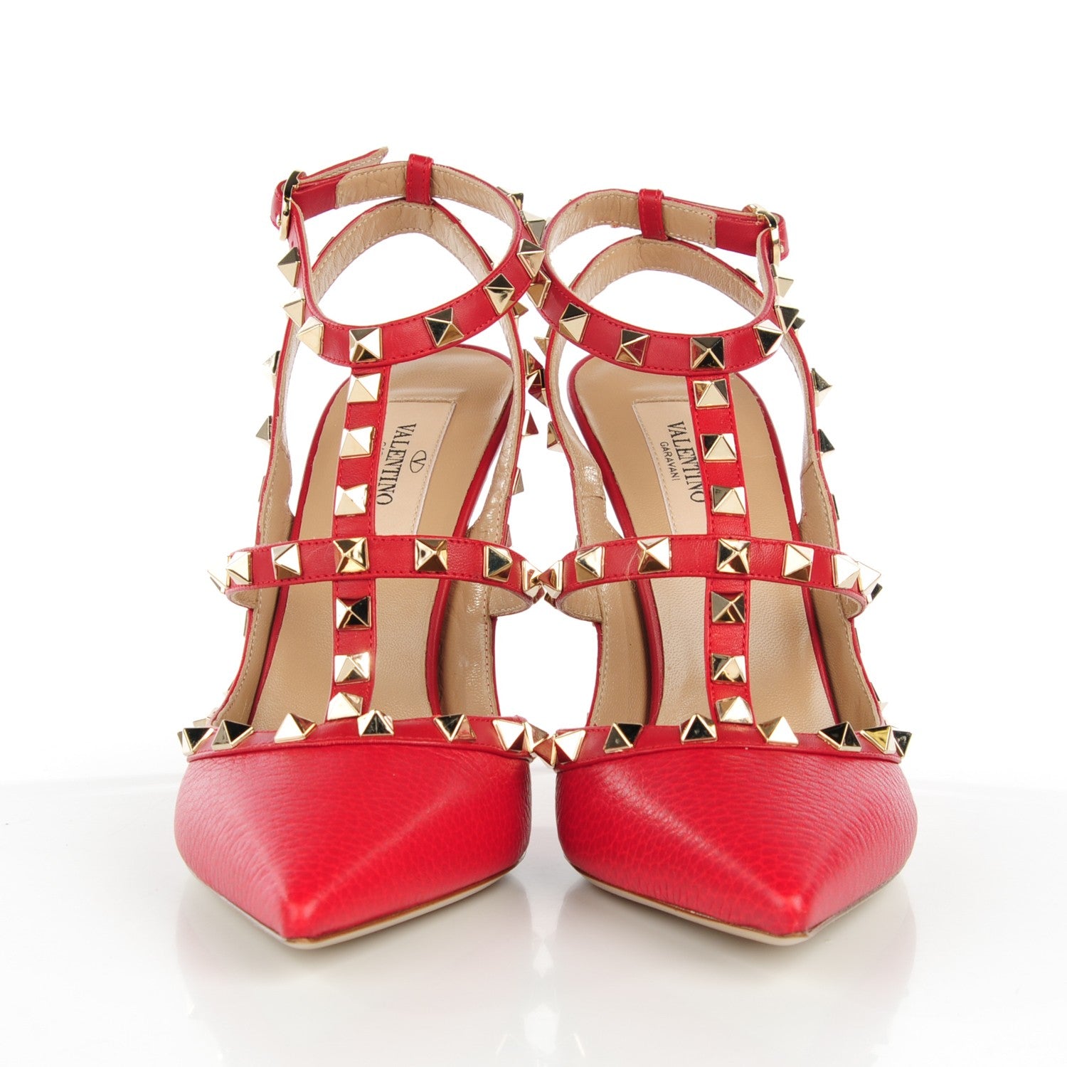 Valentino Garavani Pebbled Calfskin Rockstud Ankle Strap 100mm Pumps 38.5 Rosso Valentino 2 of 8