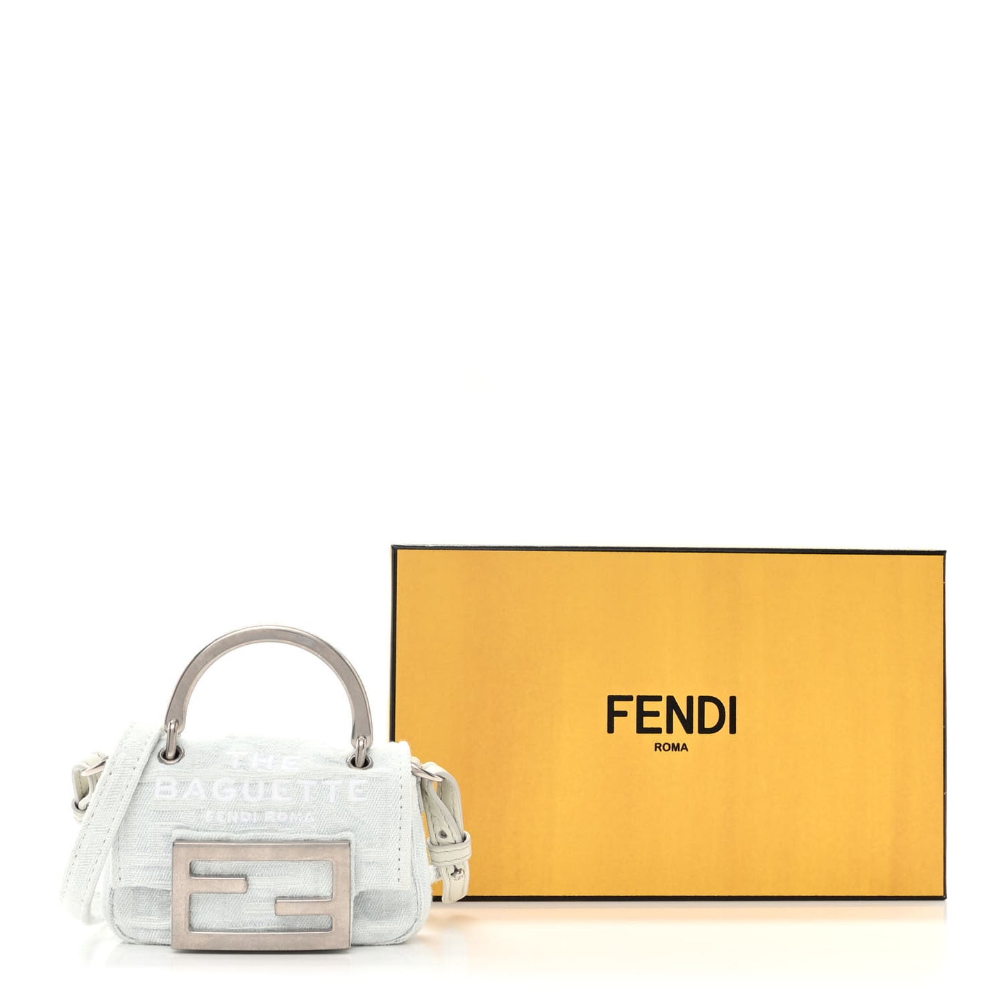 X MARC JACOBS Bleached Denim Logo Baguette Charm Off White