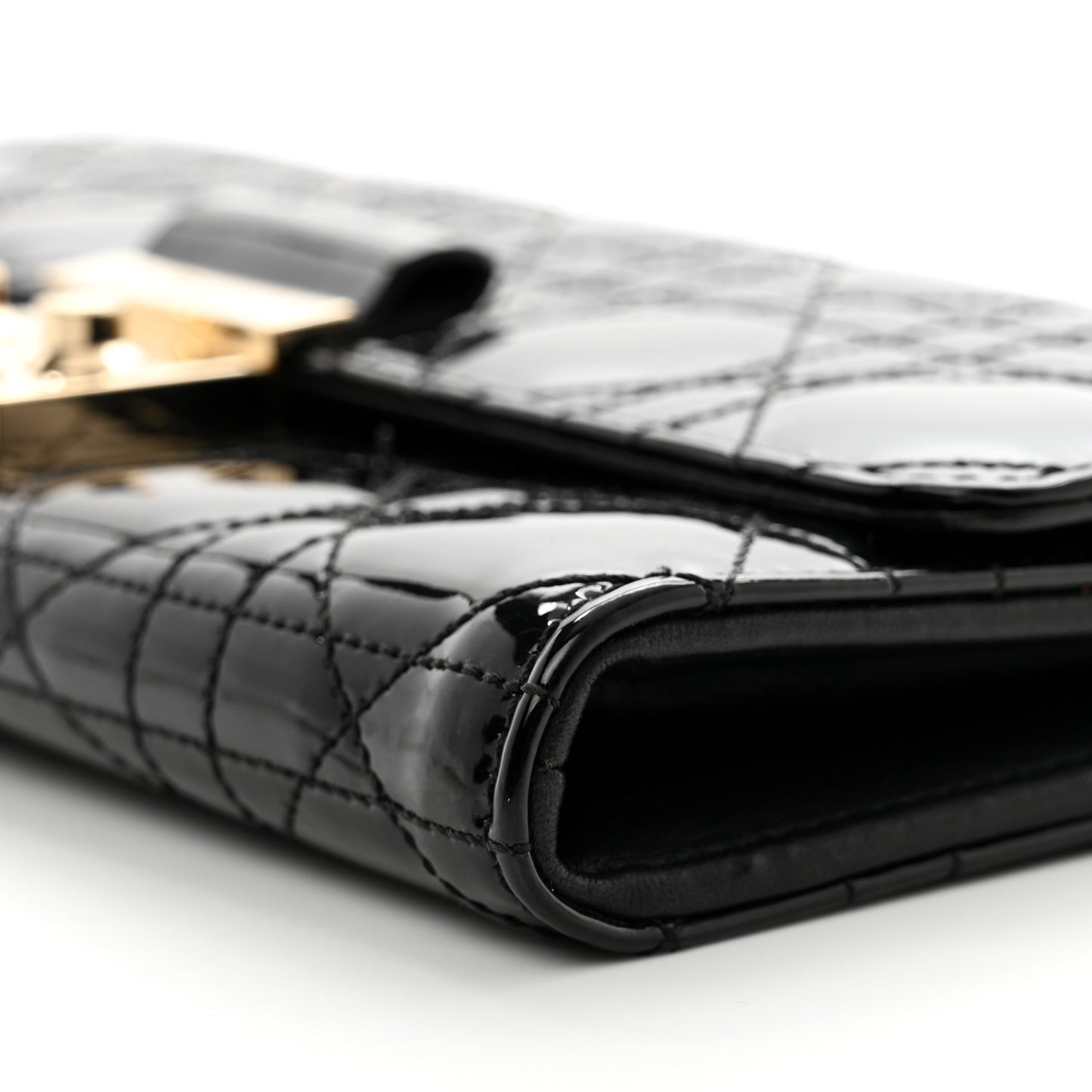 Patent Cannage Miss Dior Chain Wallet Black