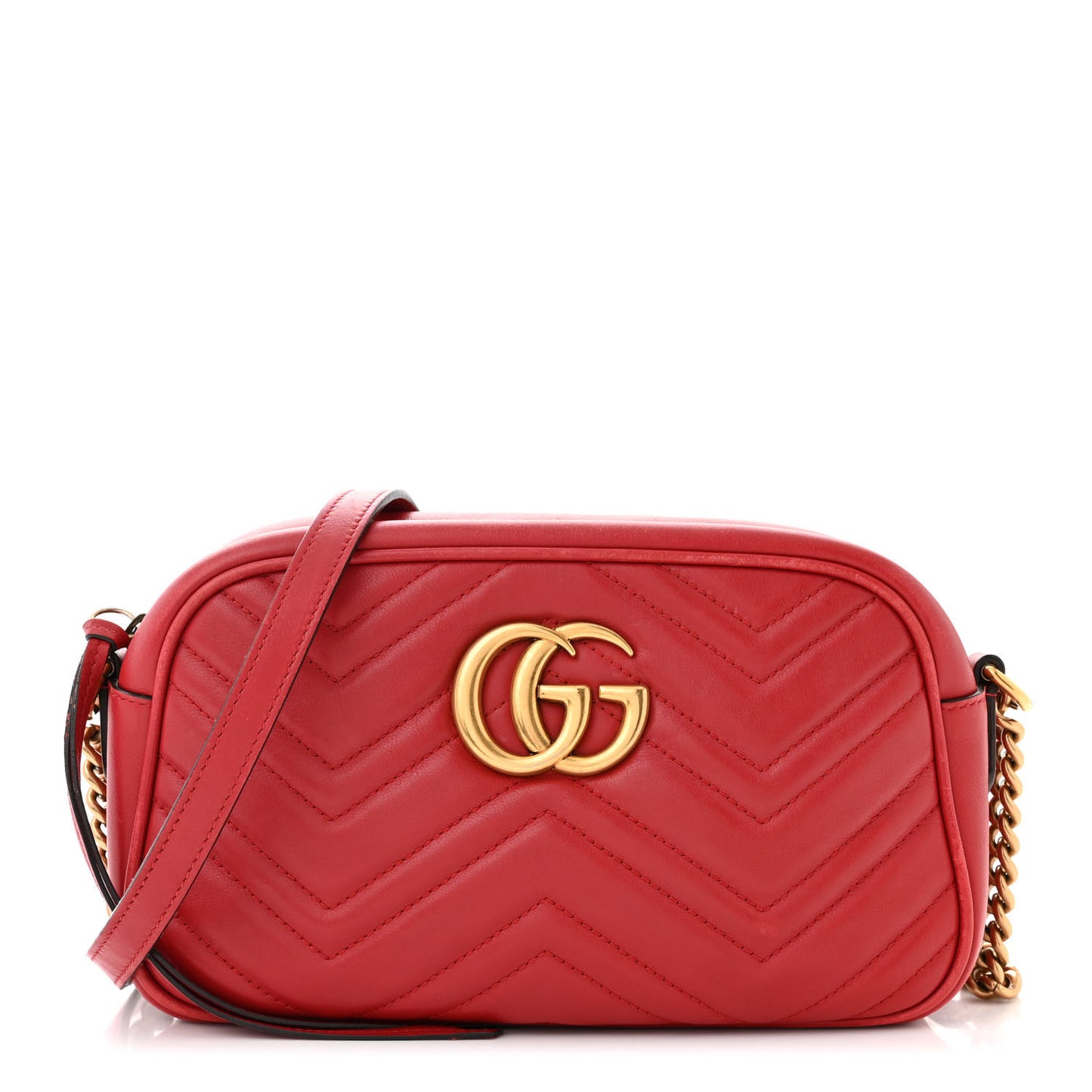 Calfskin Matelasse Small GG Marmont Chain Shoulder Bag Hibiscus Red