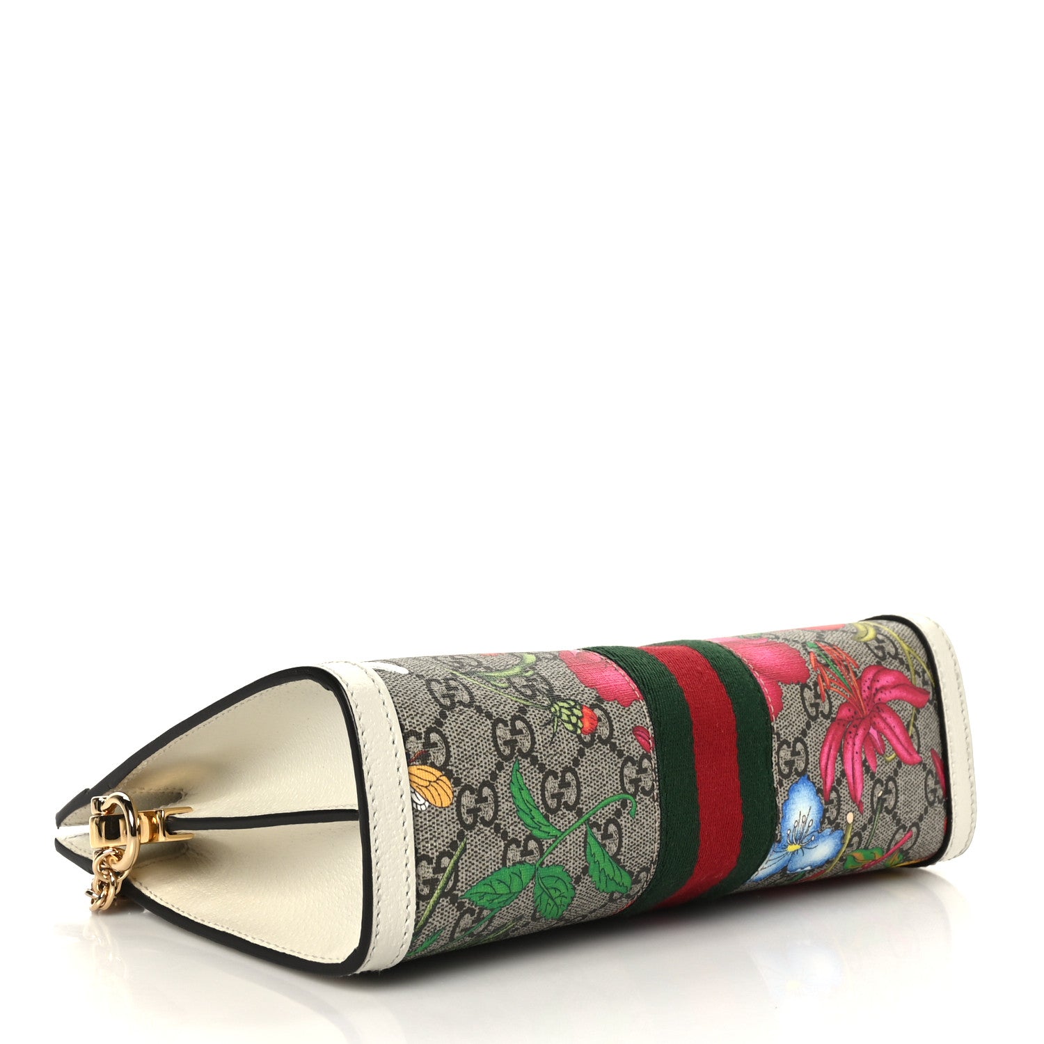 Gucci GG Supreme Monogram Flora Web Small Ophidia Chain Shoulder Bag White 4 of 10