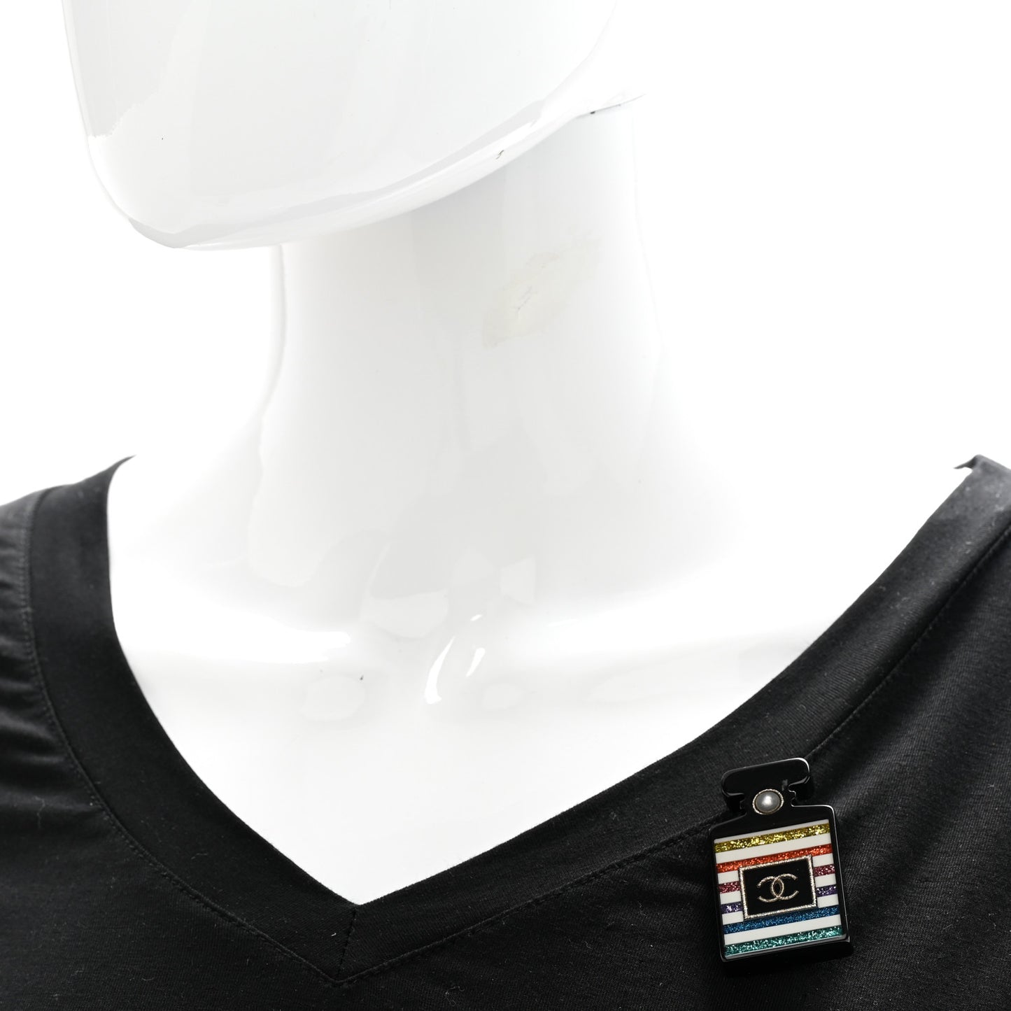 Resin Glitter Pearl Stripe CC Perfume Bottle Brooch Black Multicolor