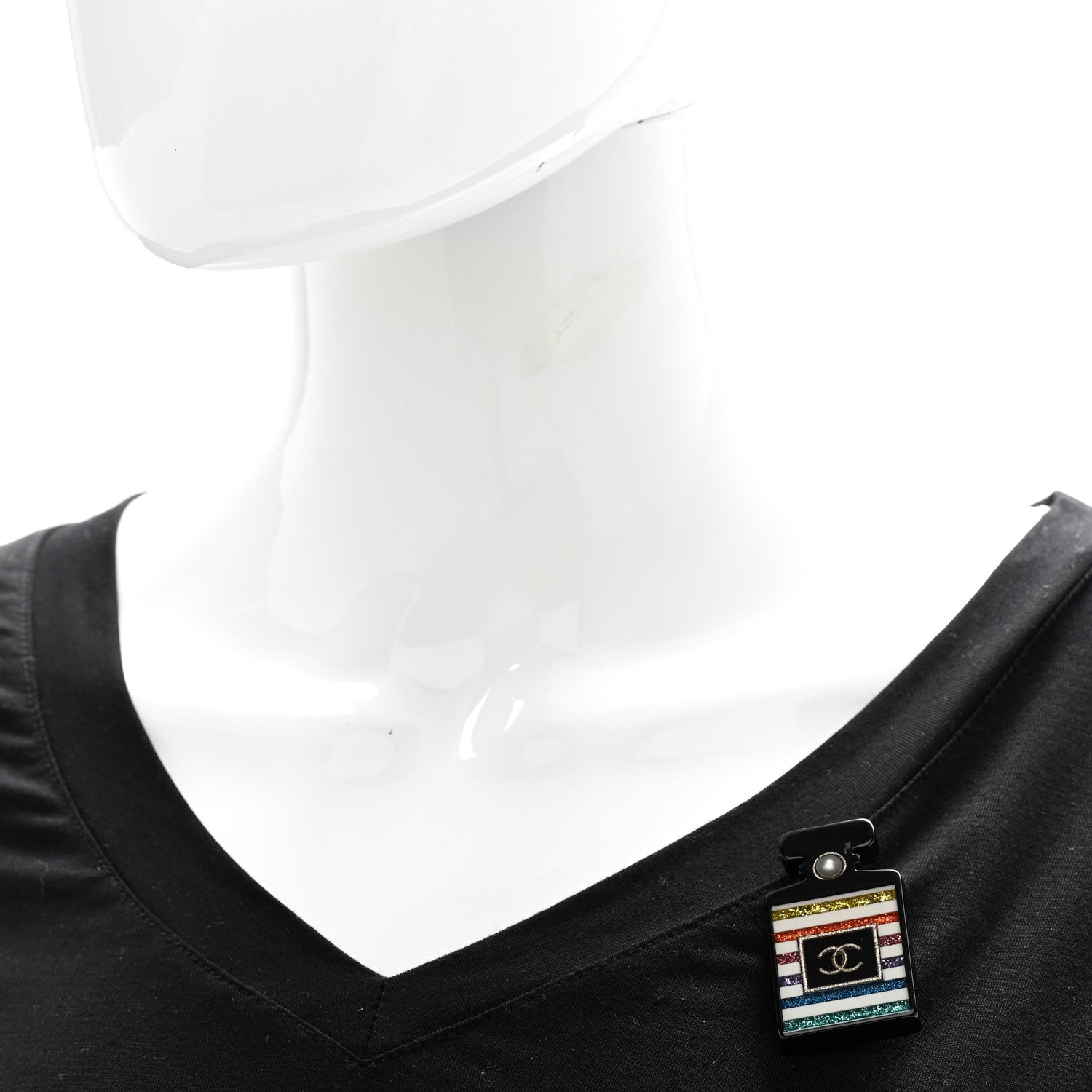 Chanel Resin Glitter Pearl Stripe CC Perfume Bottle Brooch Black Multicolor 2 of 4