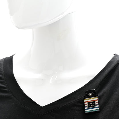 Chanel Resin Glitter Pearl Stripe CC Perfume Bottle Brooch Black Multicolor 2 of 4