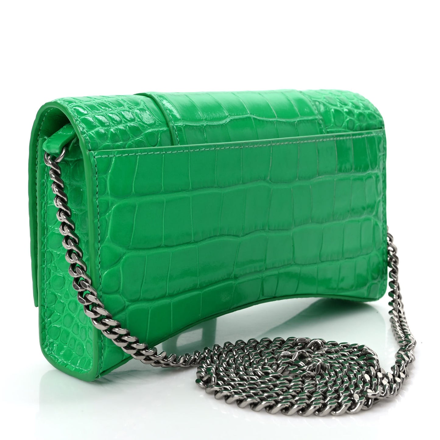 Shiny Calfskin Crocodile Embossed Hourglass Chain Bag Vivid Green