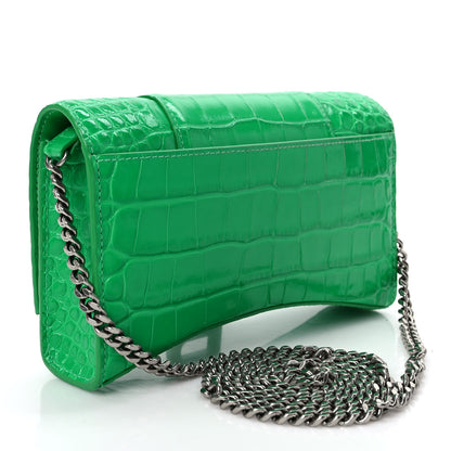 Balenciaga Shiny Calfskin Crocodile Embossed Hourglass Chain Bag Vivid Green 3 of 9