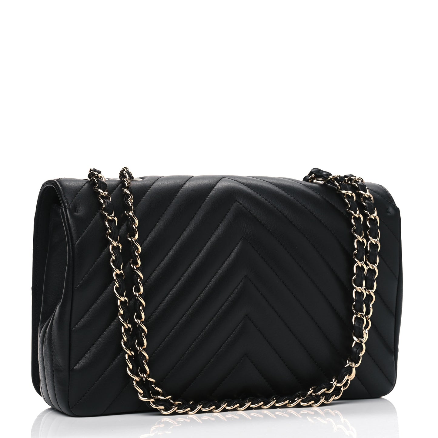 Calfskin Chevron Quilted Large Statement Flap Black