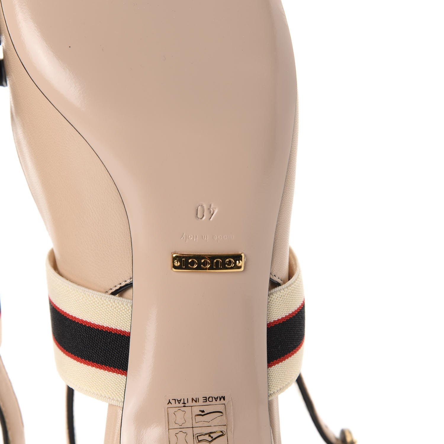 Gucci Malaga Kid Bow Ace Stripe Mid-Heel Slingback Pumps 40 Beige 9 of 11