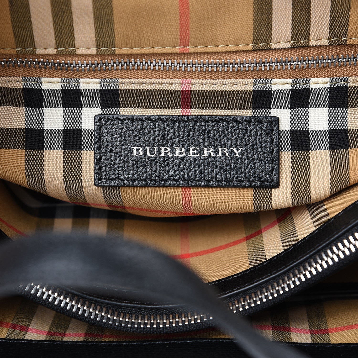 Burberry Grainy Calfskin House Check Medium Banner Tote Black 5 of 10