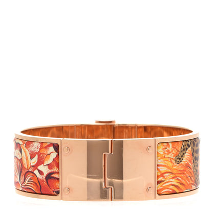 Hermes Enamel Printed Equateur Wide Hinged Bracelet La Vie En Orange 3 of 6