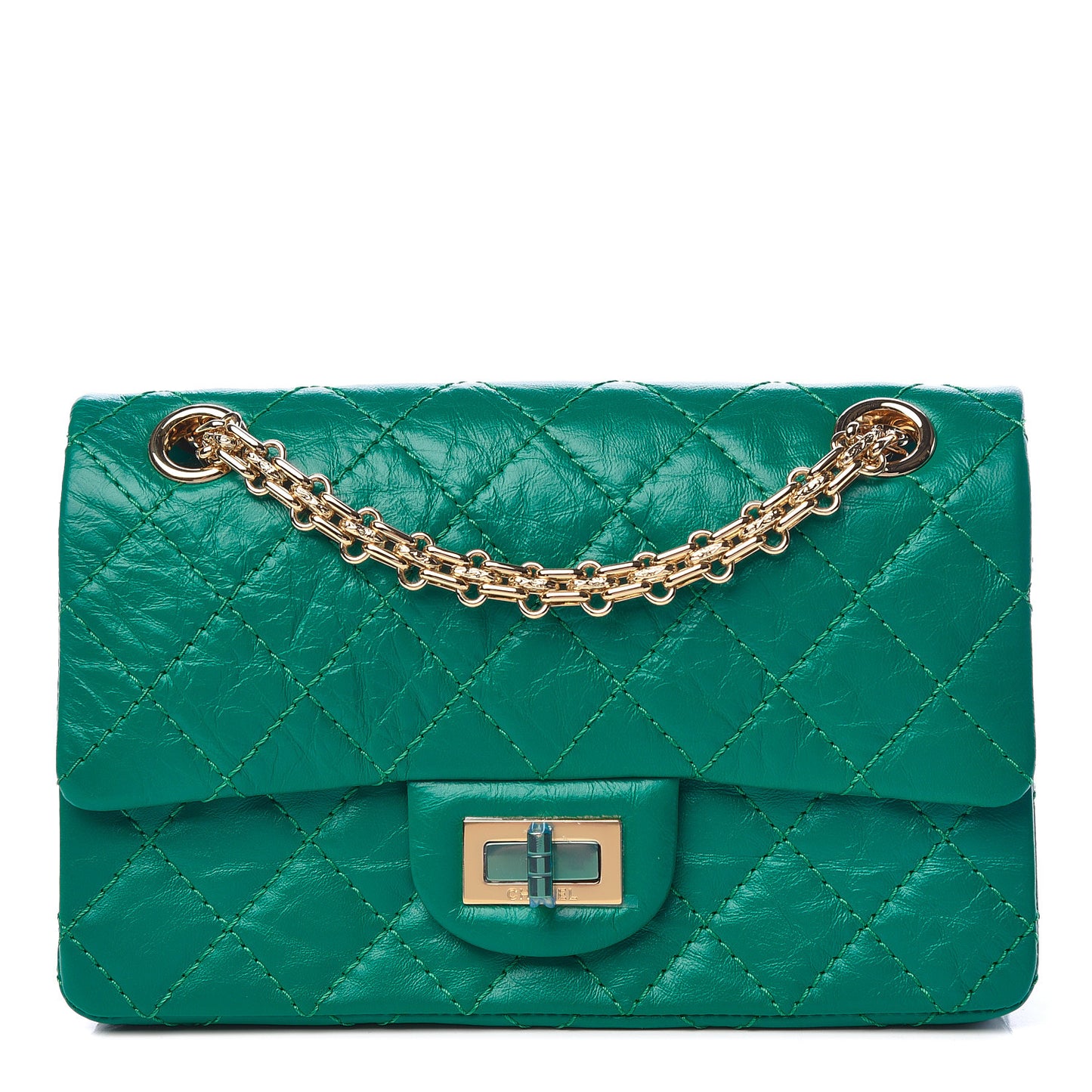 Metallic Aged Calfskin Quilted 2.55 Reissue Mini Flap Green