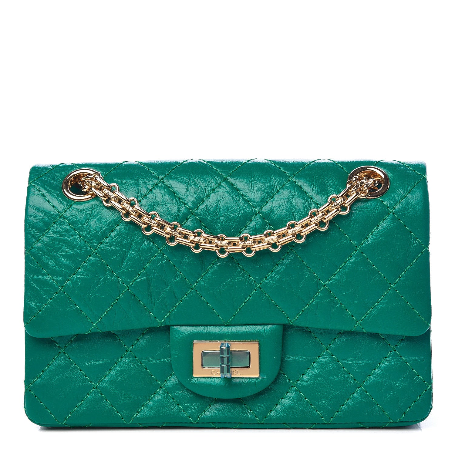 Chanel Metallic Aged Calfskin Quilted 2.55 Reissue Mini Flap Green 1 of 9