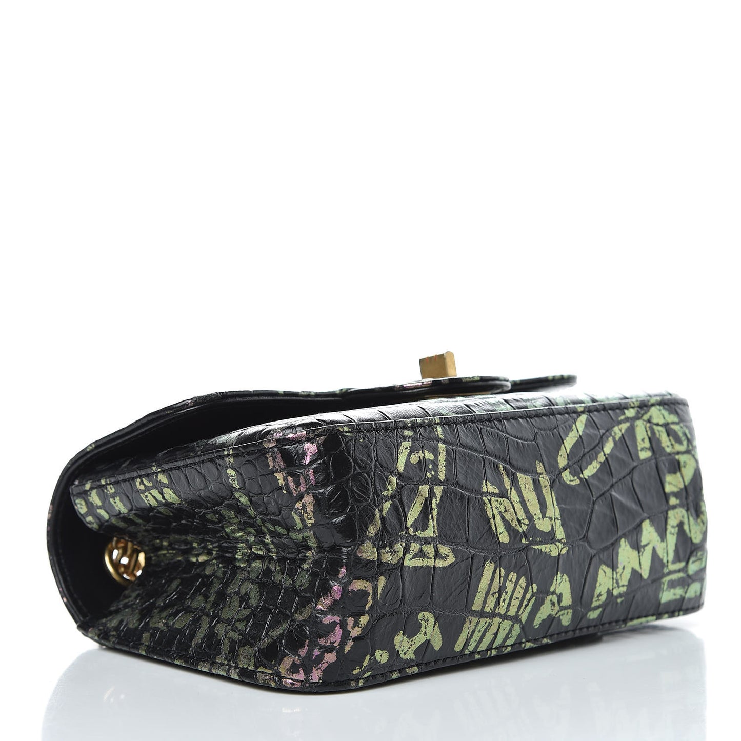 Calfskin Crocodile Embossed Graffiti 2.55 Mini Cocodile Reissue Flap Black Pink