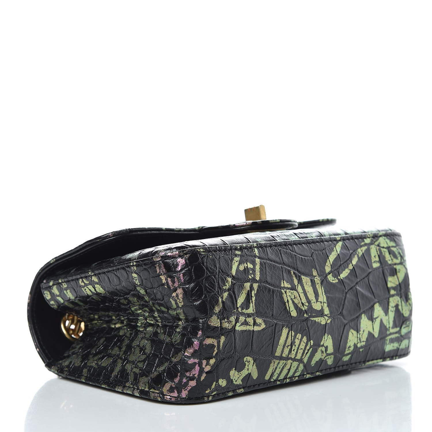 Chanel Calfskin Crocodile Embossed Graffiti 2.55 Mini Cocodile Reissue Flap Black Pink 4 of 11