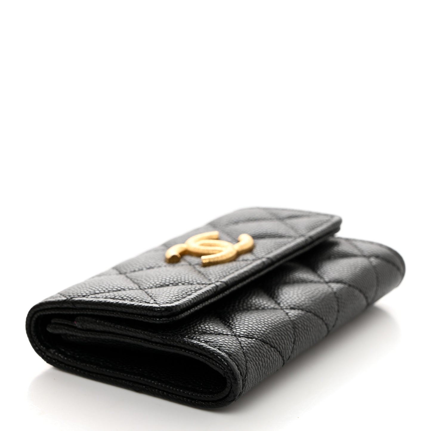 Caviar Quilted Textured CC Flap Card Holder Black