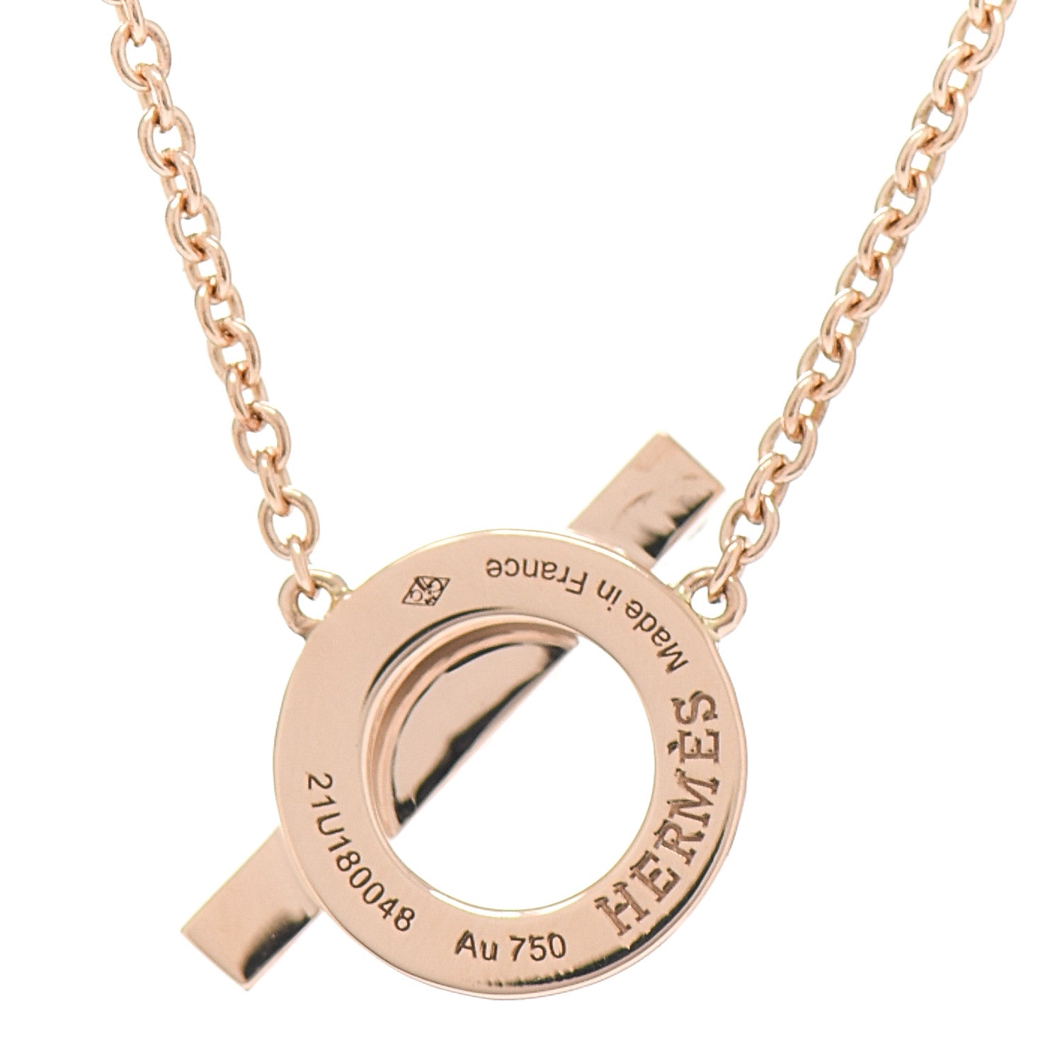 Hermes 18K Rose Gold Diamond Finesse Pendant Necklace 4 of 6