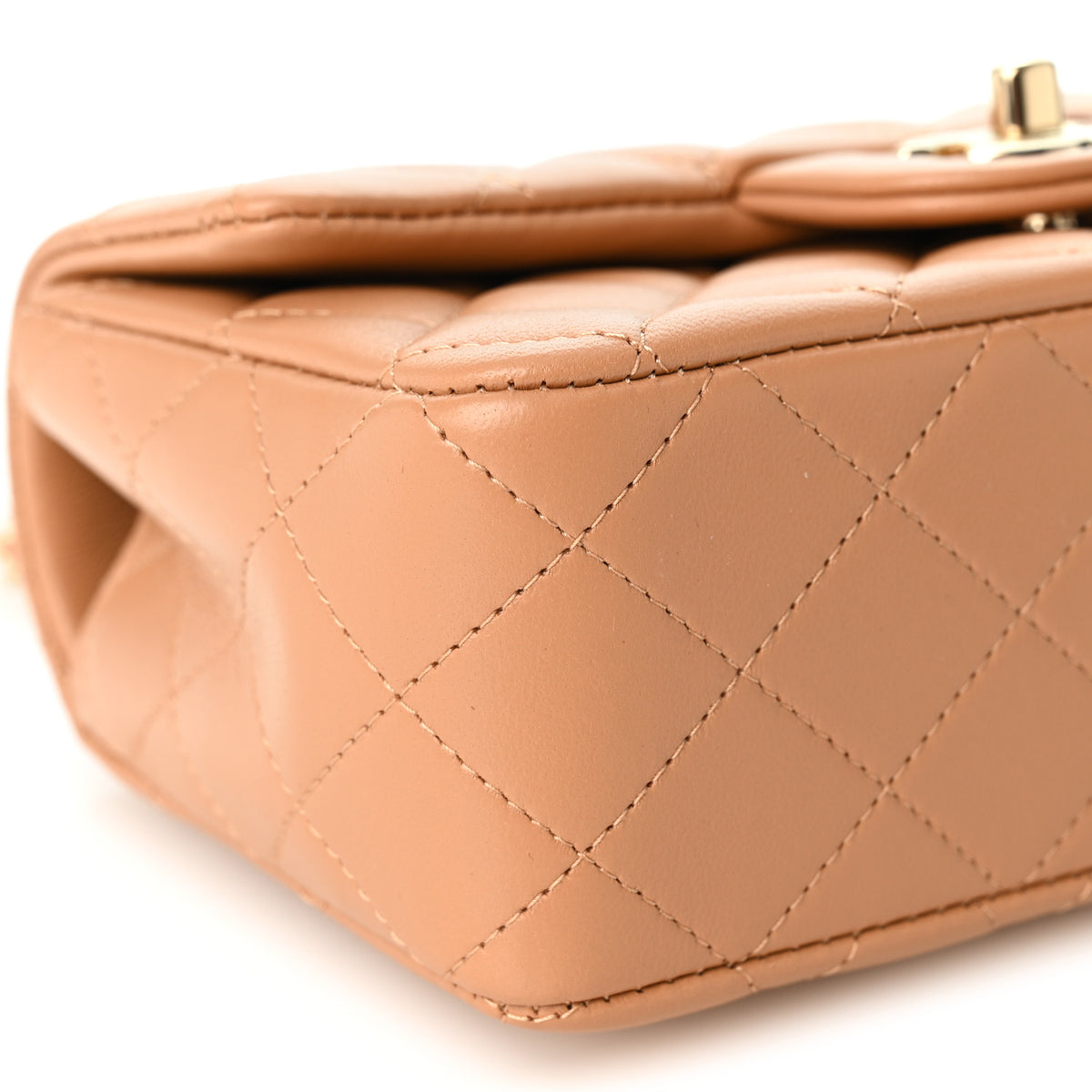 Lambskin Quilted Mini Top Handle Rectangular Flap Dark Beige