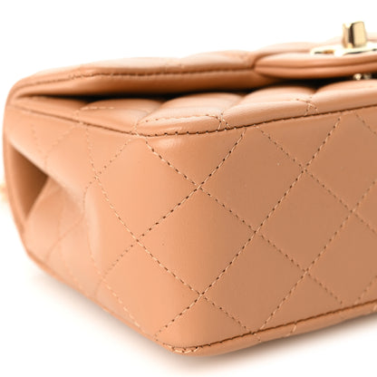 Chanel Lambskin Quilted Mini Top Handle Rectangular Flap Dark Beige 9 of 10