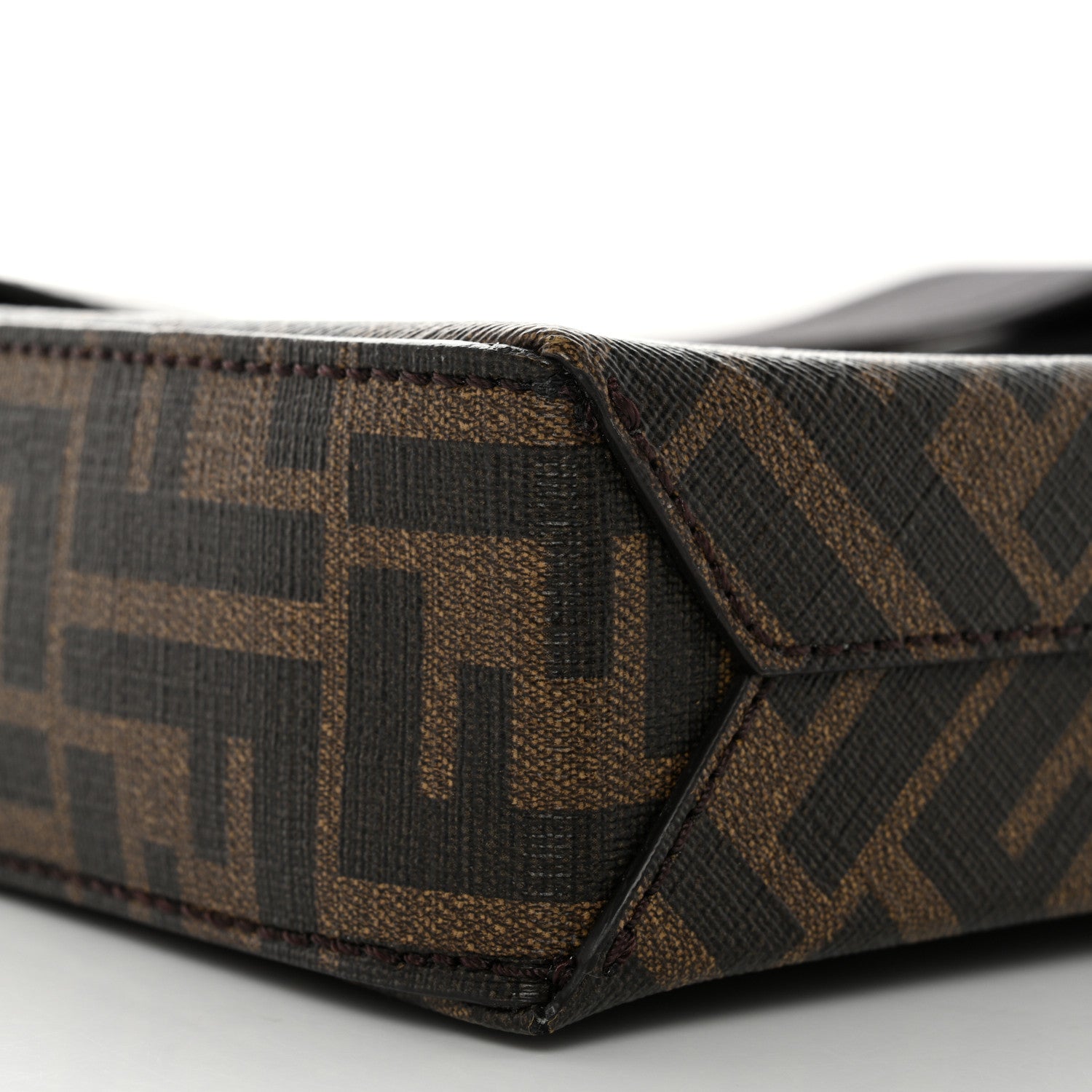 Fendi Shiny Glazed Fabric Vitello Cover FF 1974 Logo Clutch Tobacco Moro Giallo Ebano 10 of 11