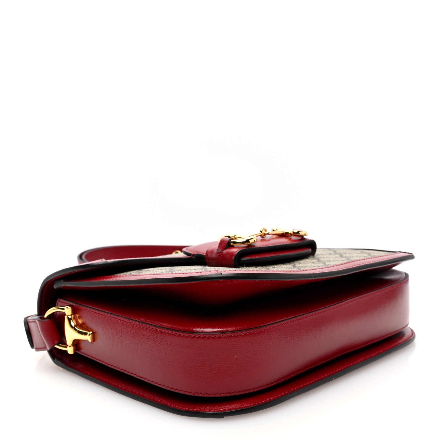 Gucci GG Supreme Monogram Azalea Calfskin Horsebit 1955 Shoulder Bag Beige Ebony New Cherry Red 4 of 10