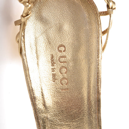Gucci Metallic Calfskin Strappy Sandals 7 Gold 9 of 24