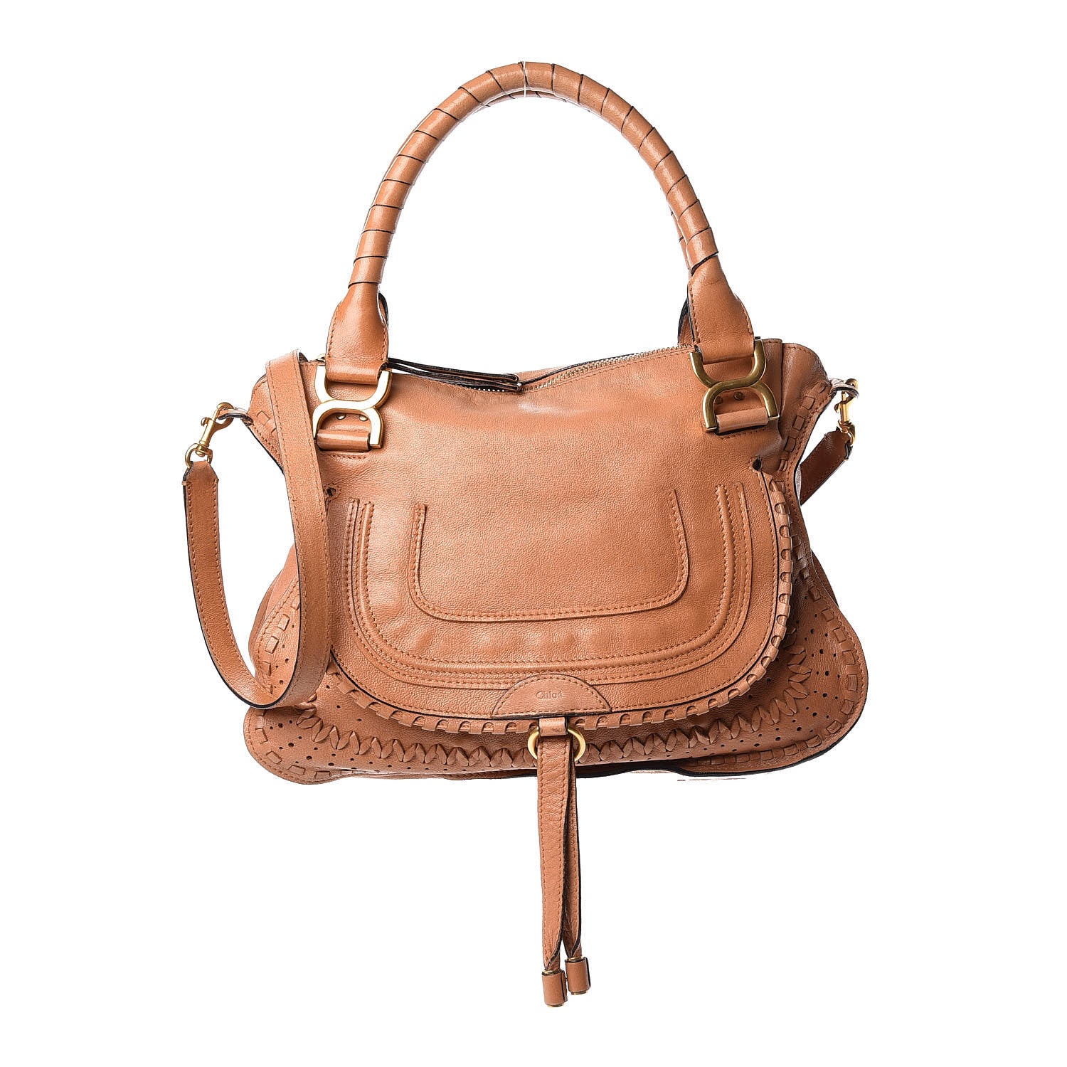 Chloe Calfskin Embroidered Medium Marcie Satchel Tan 1 of 10